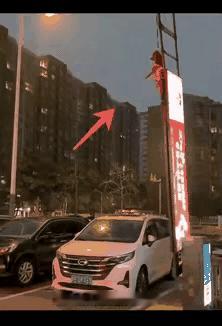 小区的保安把流浪狗拴在起落杆，小一有车进出小狗就被拽着吊起来。有人路过说了几句保