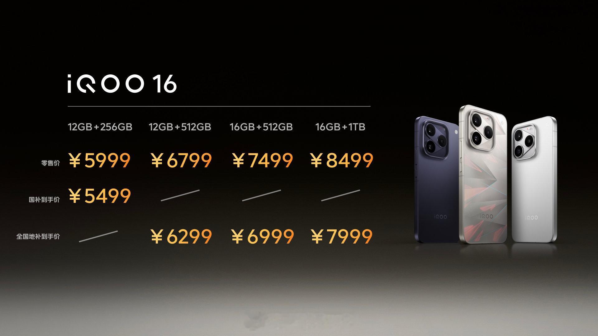 iQOO16&iQOOPadUltra价格来了！iQOO16新品首销期间，全国国补/地补限时上线，全