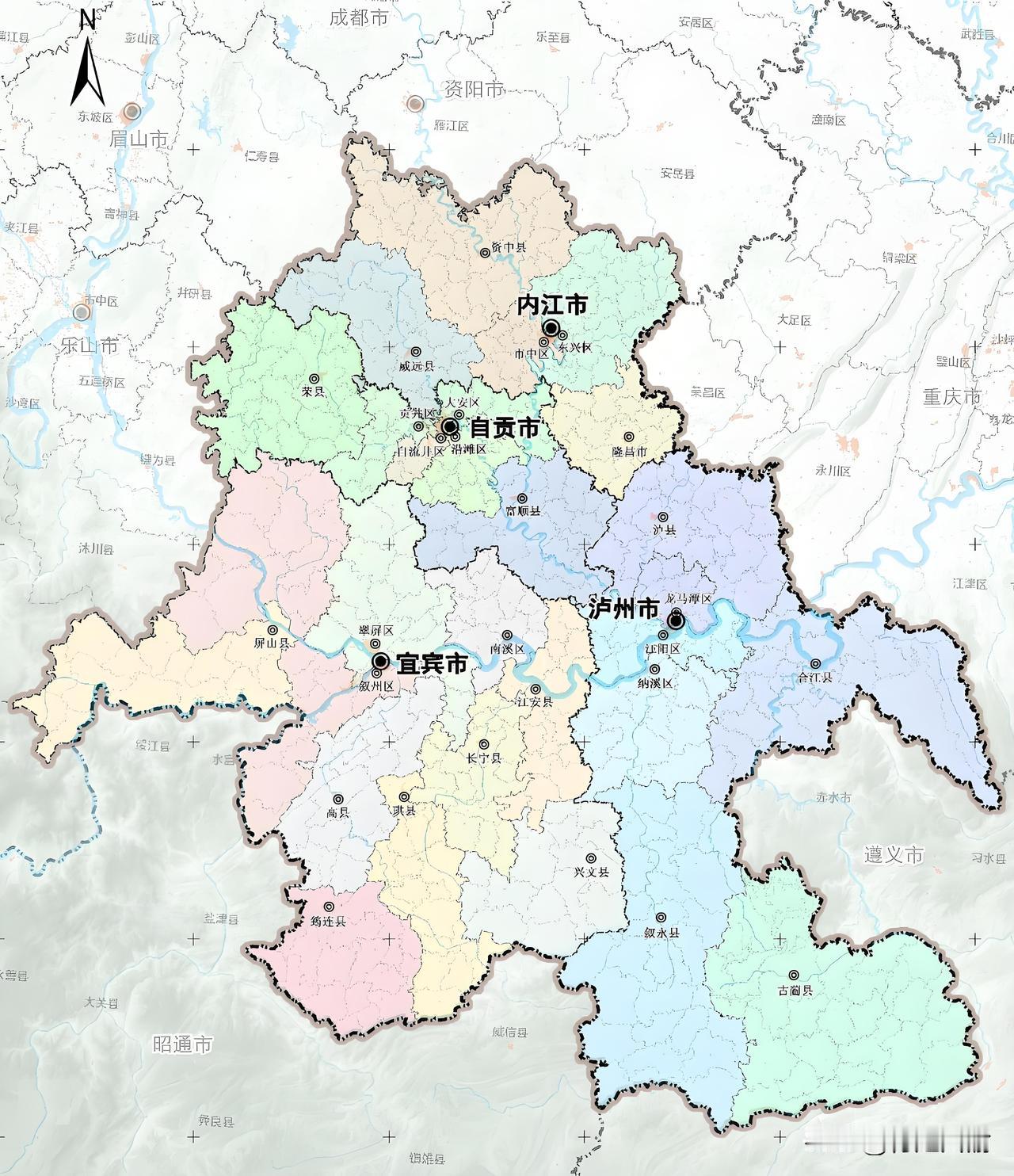 自贡和内江，确实都很小通过这张川南地图可以直观的感受到，自贡和内江确实小，就