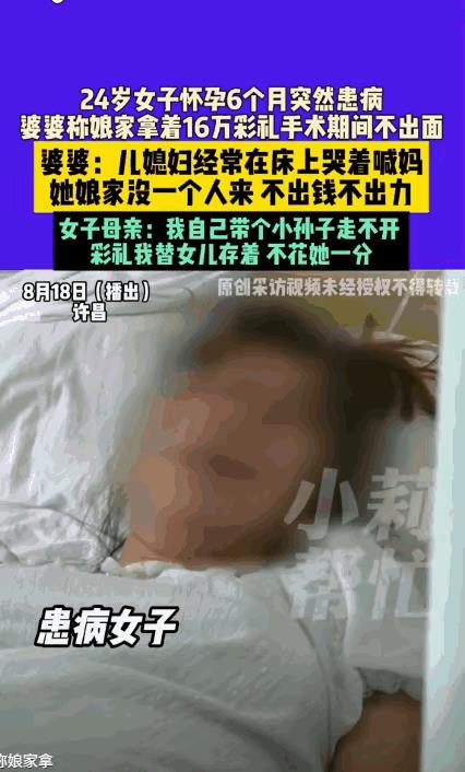 彩礼成了照妖镜！河南许昌，女子怀孕6个月，突然生了病住了院，孩子也保不住了，婆