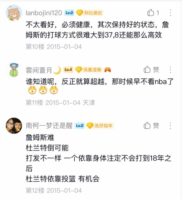 2015年，科比吧讨论詹姆斯总得分能否超越老大！