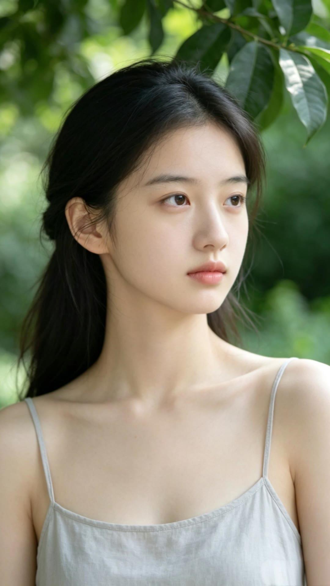 温柔少女，绿意盎然，静谧时光