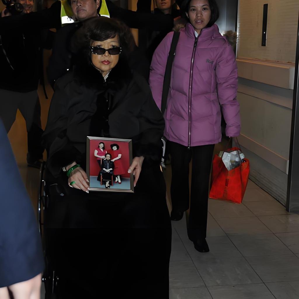 2008年，沈殿霞病重期间，坐在轮椅上，坚持参加母亲的葬礼，一张罕见的留影，当时