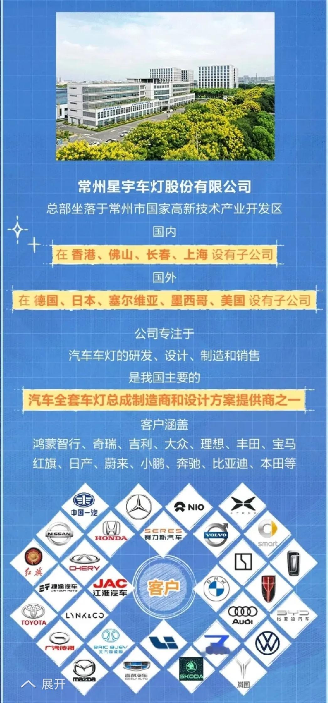 星宇股份是一家规模庞大的公司，是国内汽车车灯的龙头企业。总部位于江苏省常州市，在