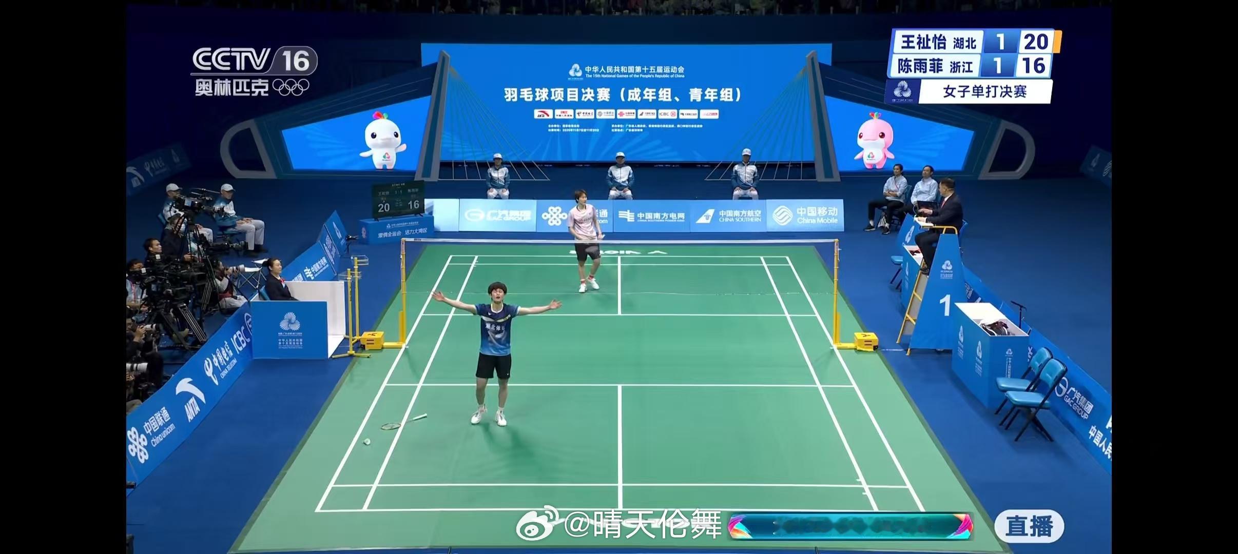 羽毛球女单决赛王祉怡（湖北）10-21、21-18、21-16陈雨菲（浙江）王