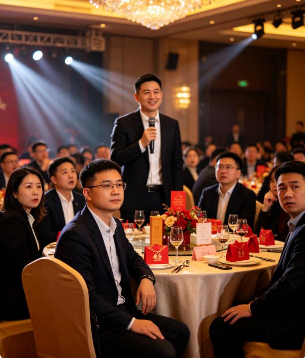 年终宴会人人领分红，偏偏没我的份，老板叫我上台，我断然拒绝”宴会厅里水晶灯折