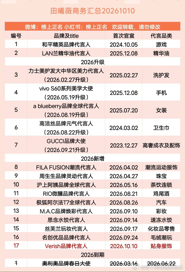 田曦薇商务汇总（17个）20261010田曦薇｜​​​