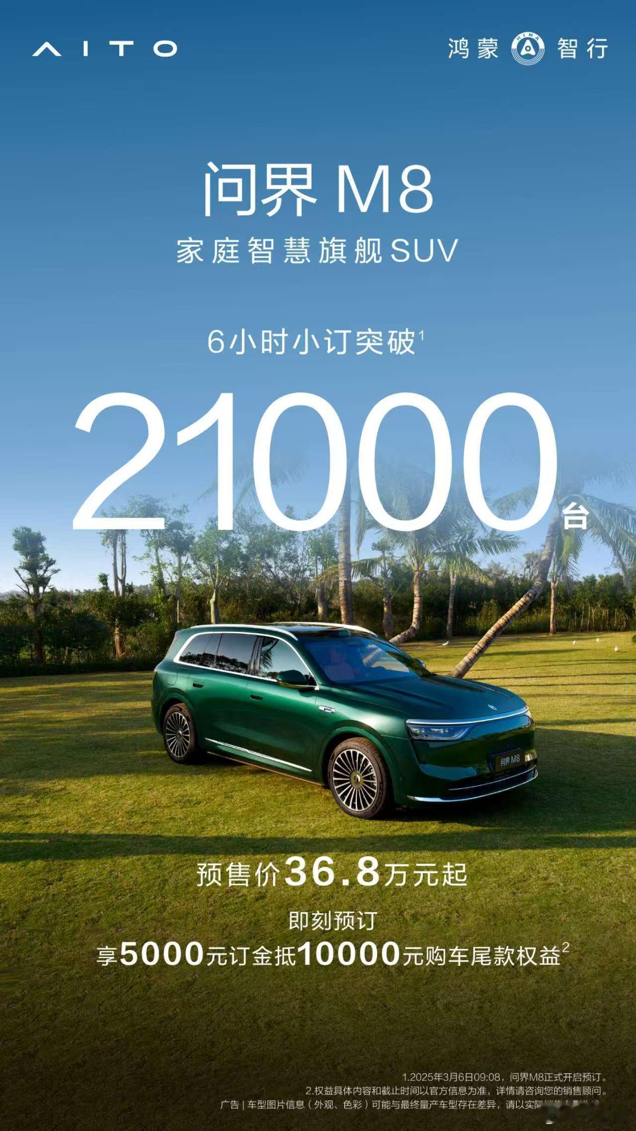 2025款问界M9开启小订6小时破11000单，按47.8万起售价计，已经52