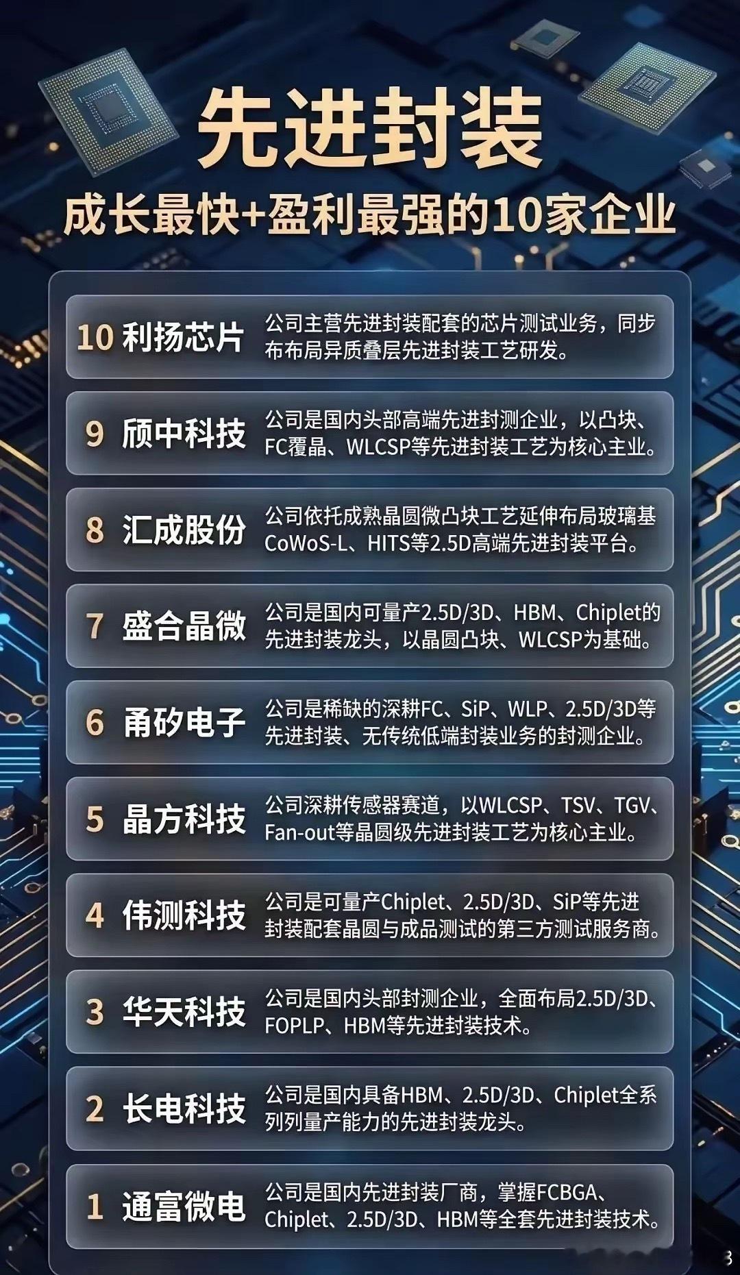 先进封装赛道梯队明晰，头部厂商筑牢技术壁垒先进封装作为半导体国产替代的优质赛道，