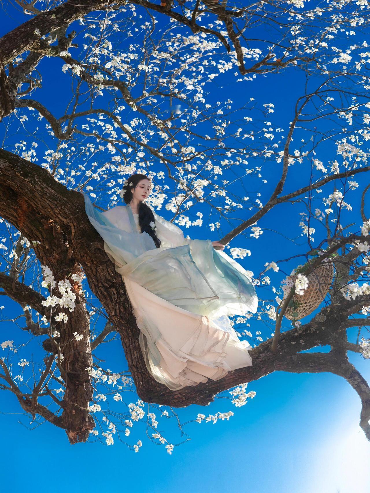 我在村口那棵古杏树上等你。——人像摄影作品分享摄影思路：①选择开满白