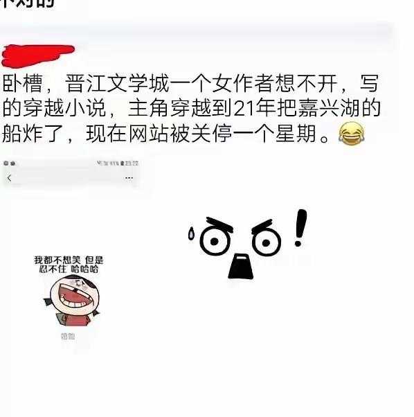 晋江一女作者想不开，写主角穿越回21年，炸了嘉兴湖上的船，现在网站被关停一周……