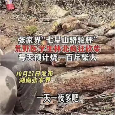 张家界那个叫林北的大学生，真把荒野求生玩明白了。一天烧一百斤柴，根本不是为了取