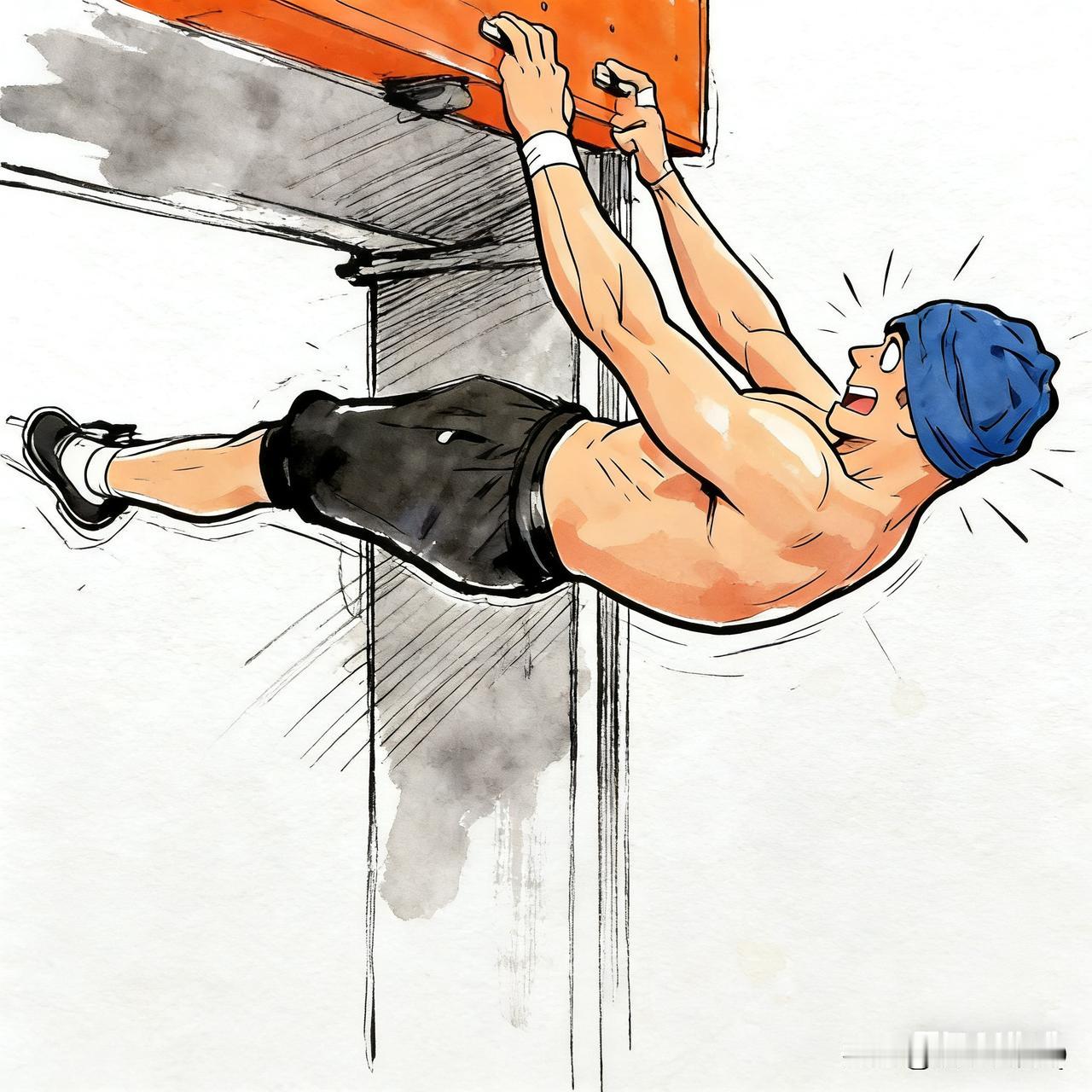 这是美国爬楼神人在家训练时的状态，只用了四根手指，轻松的把自己固定在门框上！忽然