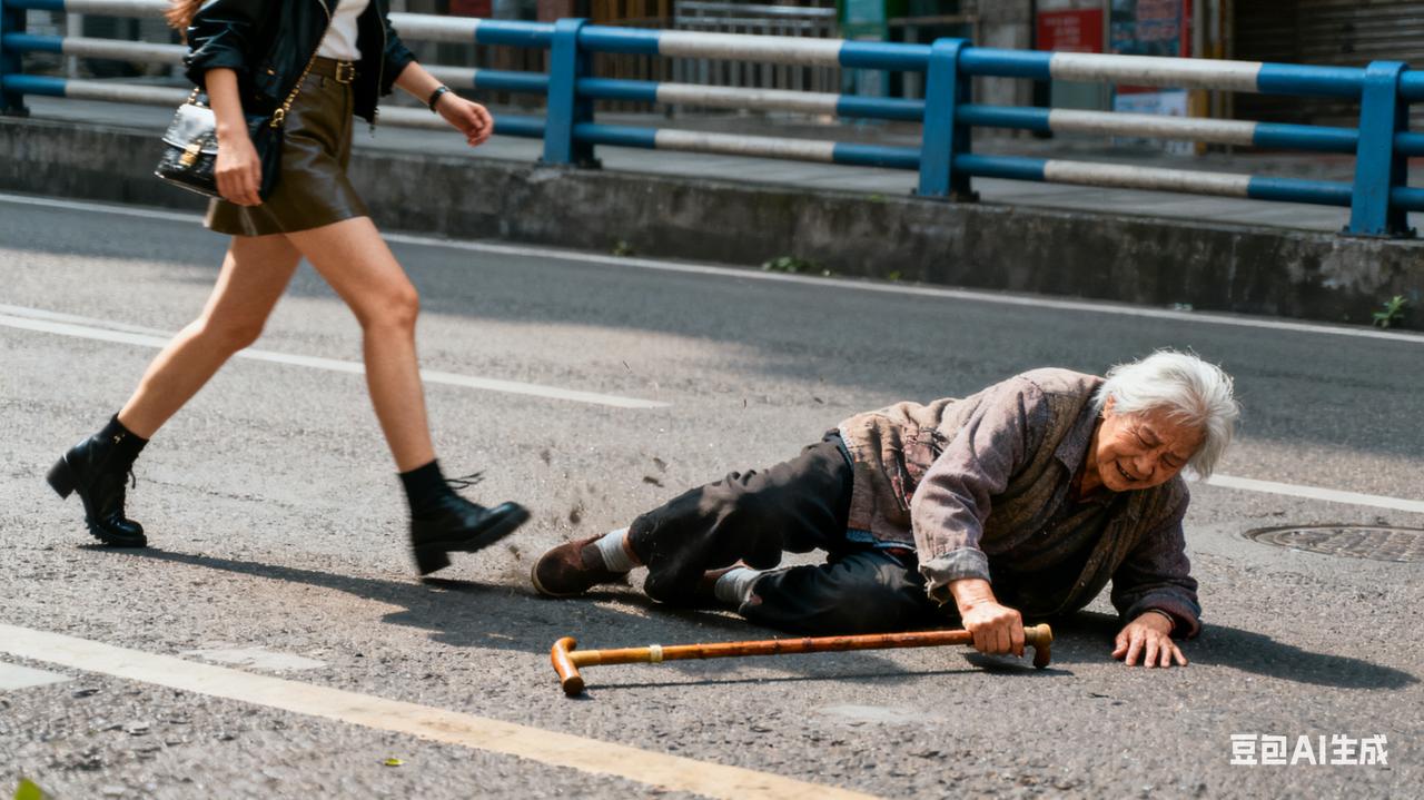 重庆，一个老人在散步途中，被一个年轻女人撞倒，这个女人不担不道歉，还说是老人撞的