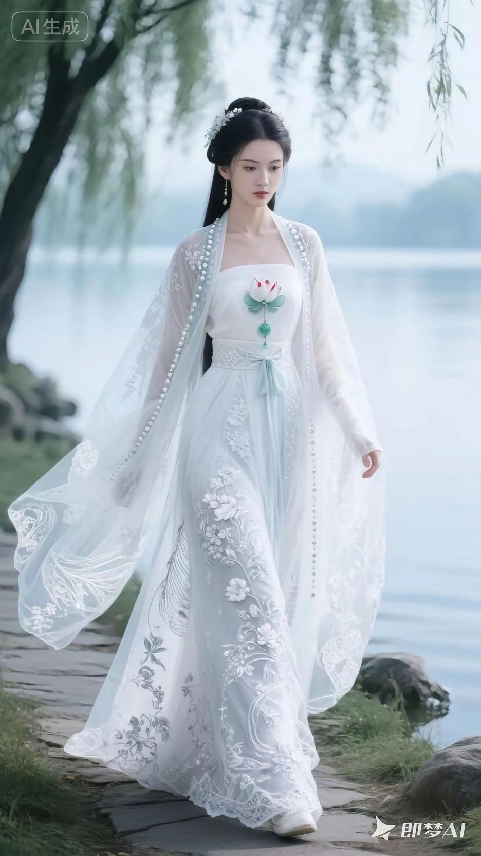 白玉兰玉瓣轻盈幻亦真，犹舒缟袂舞芳春。枝头摇起翩翩舞，恰是嫦娥落凡尘。