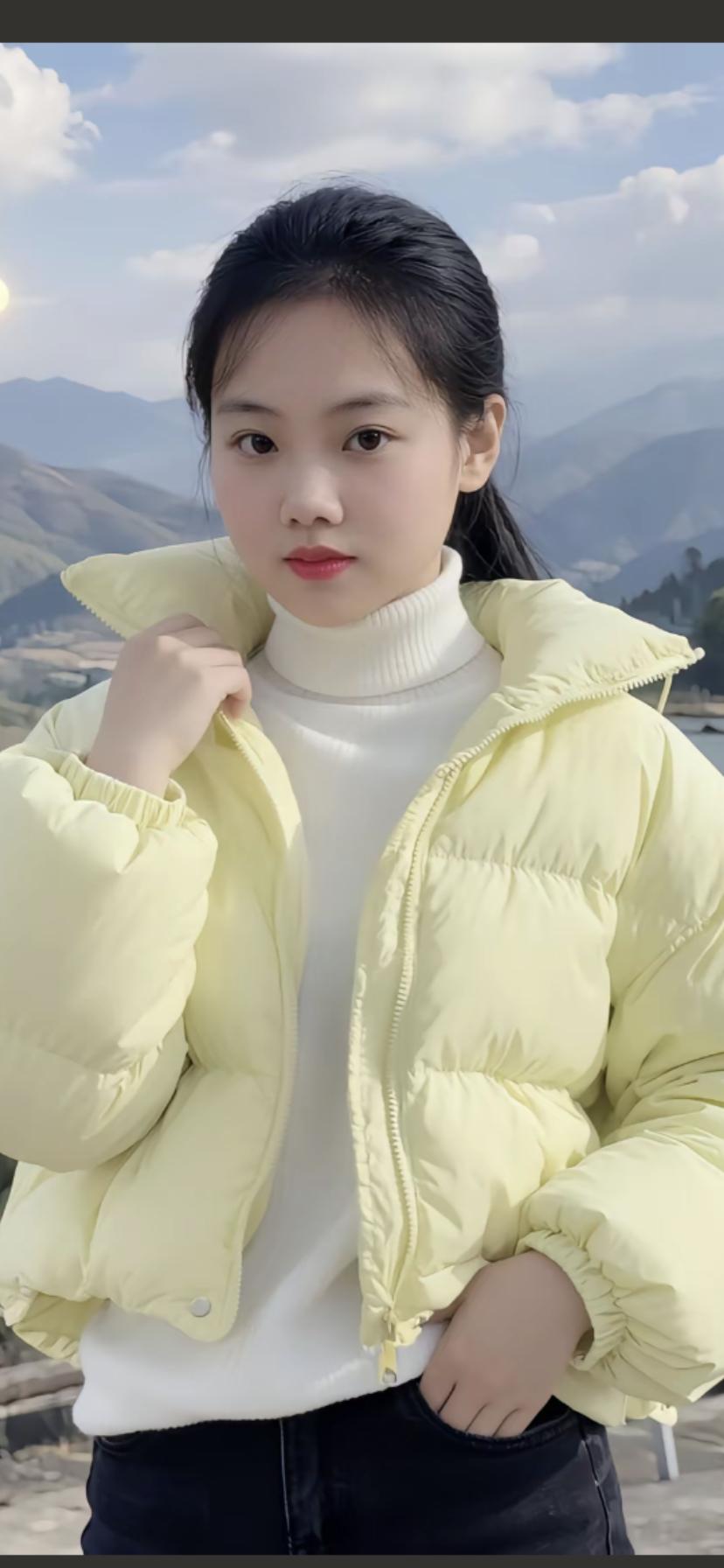 冬日穿搭指南：黄色羽绒服+白色高领毛衣，温暖又时尚！🌞👗