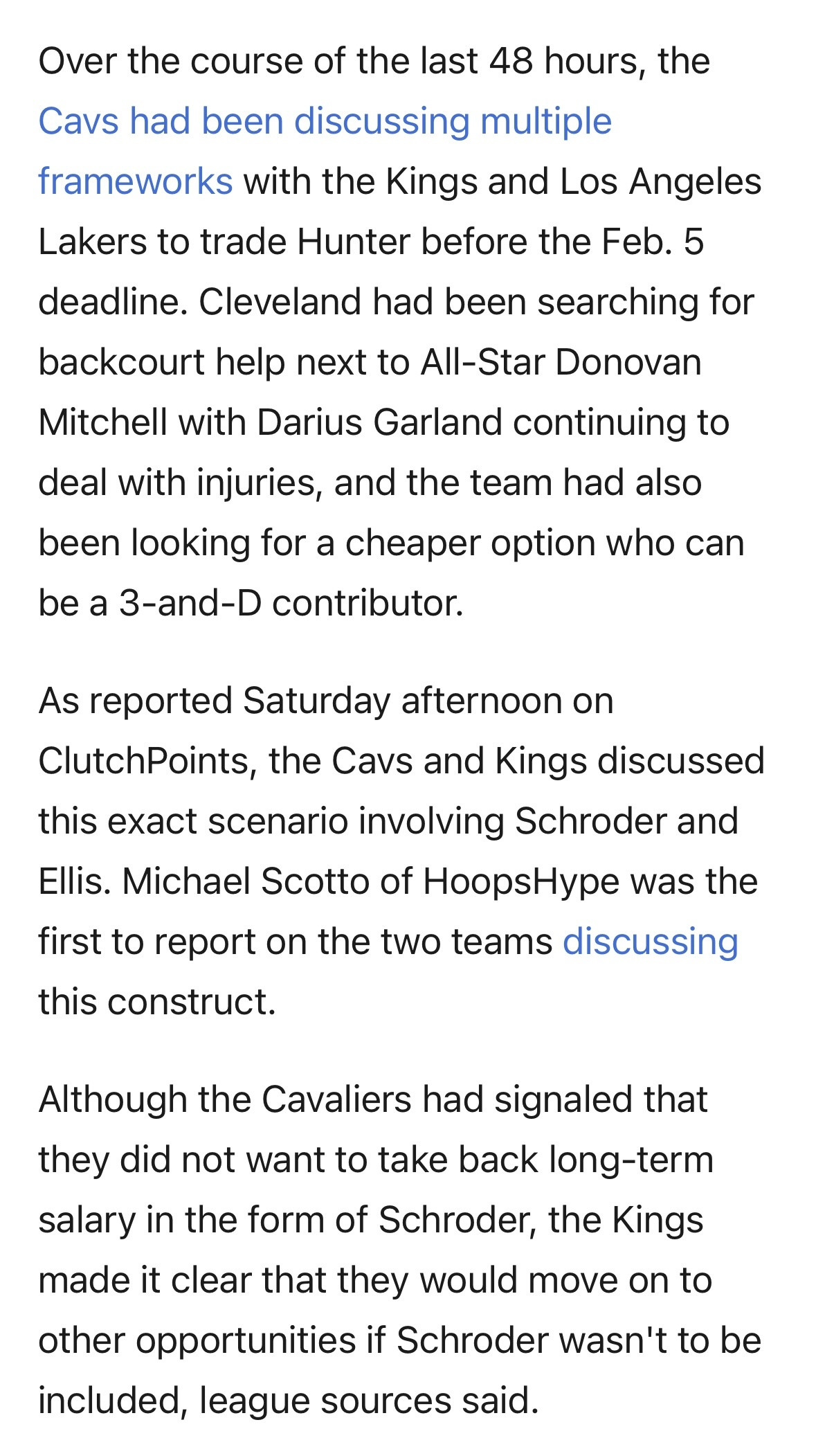 BrettSiegel：过去48小时内，骑士为赶在2月5日交易截止日前送走亨特