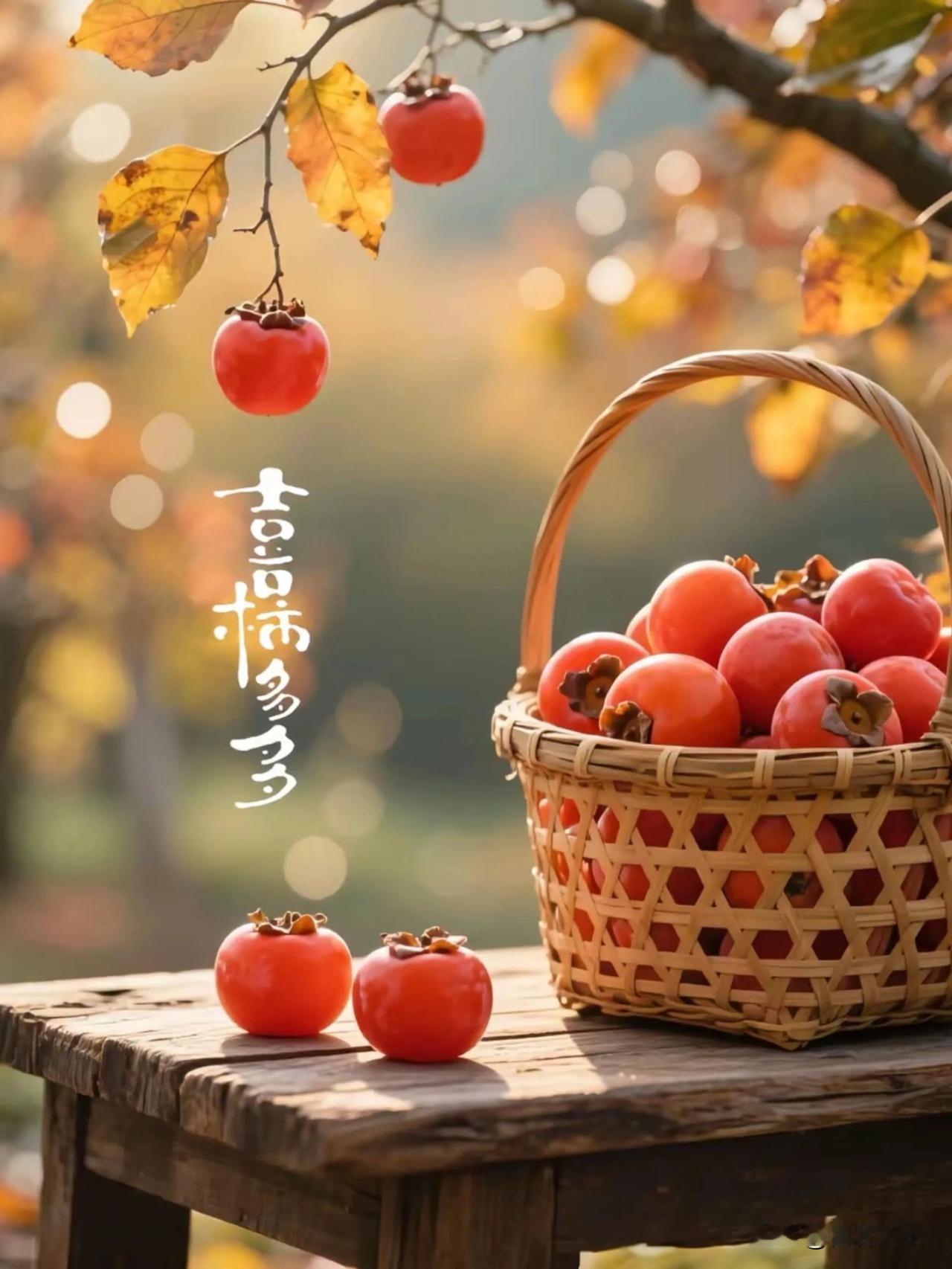 早安，喜柿多多！愿事事顺心，岁岁安康。秋柿红红，好运浓浓，愿日子柿柿如意。