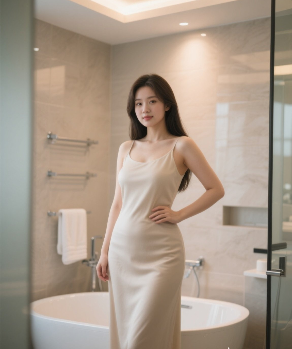 富婆真丝睡裙裹身，优雅永存岁月静好