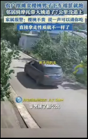 “缺德到家了！”贵州一老人将辛苦摘的樱桃放在路边售卖，没想到，一辆路过的商务车看