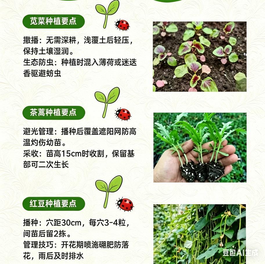 苋菜、茼蒿、豇豆：3种夏秋菜，种好记住这些“小脾气”夏天种菜，苋菜、茼蒿、豇豆