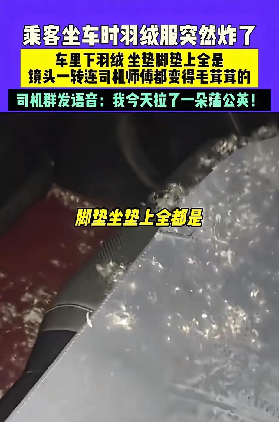 太逗了！河北一女生打车回家，坐上车没多久，就听见“嘣”的一声，身上穿的羽绒服炸了