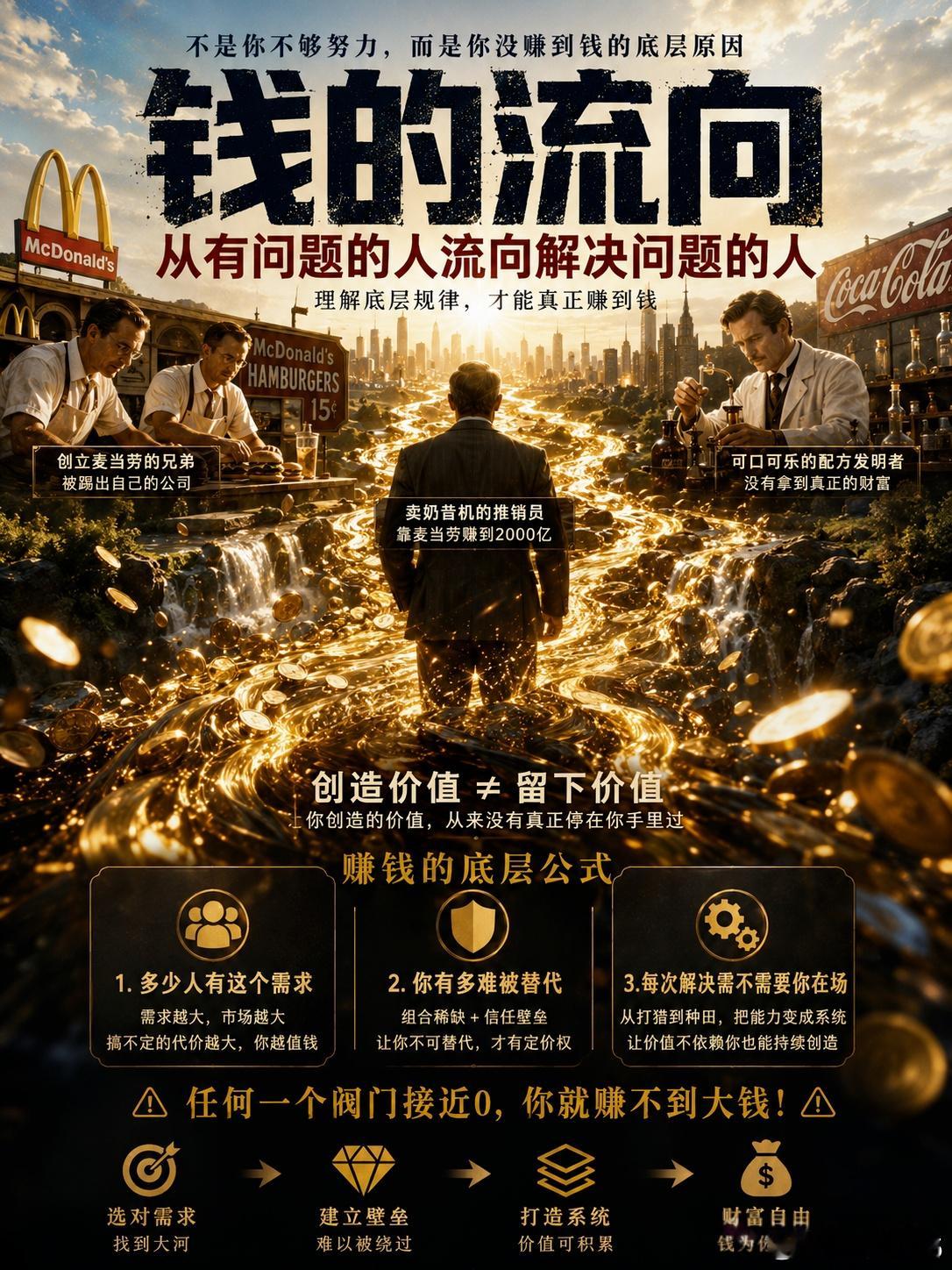 赚钱的底层逻辑，99%人一辈子都没想明白。赚钱，不是拼命努力，而是看懂底层逻辑。