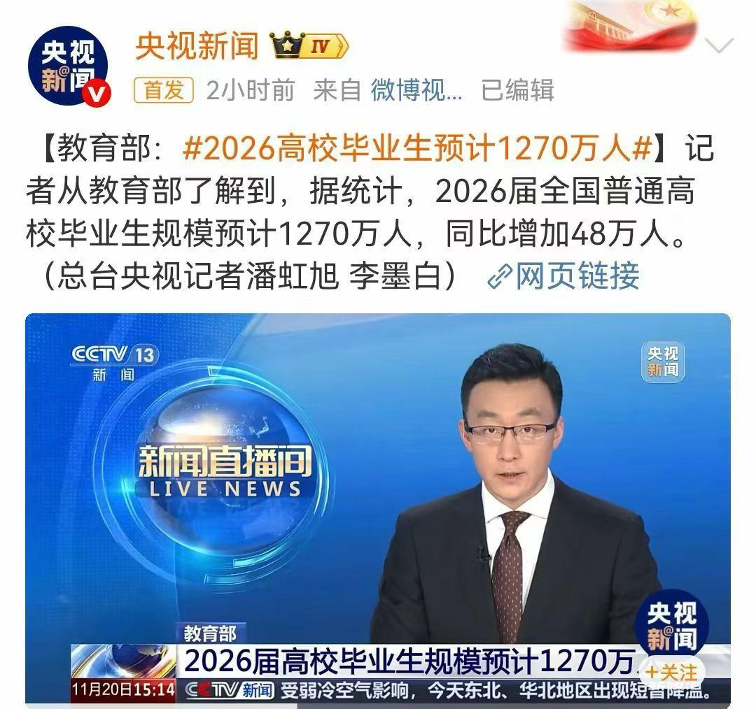 2026届毕业生预计1270万！同比增加48万人，也就是说，考研、考公、考编、求