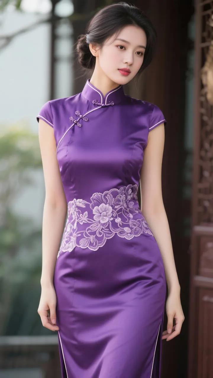 优雅紫旗袍，尽显东方韵味！