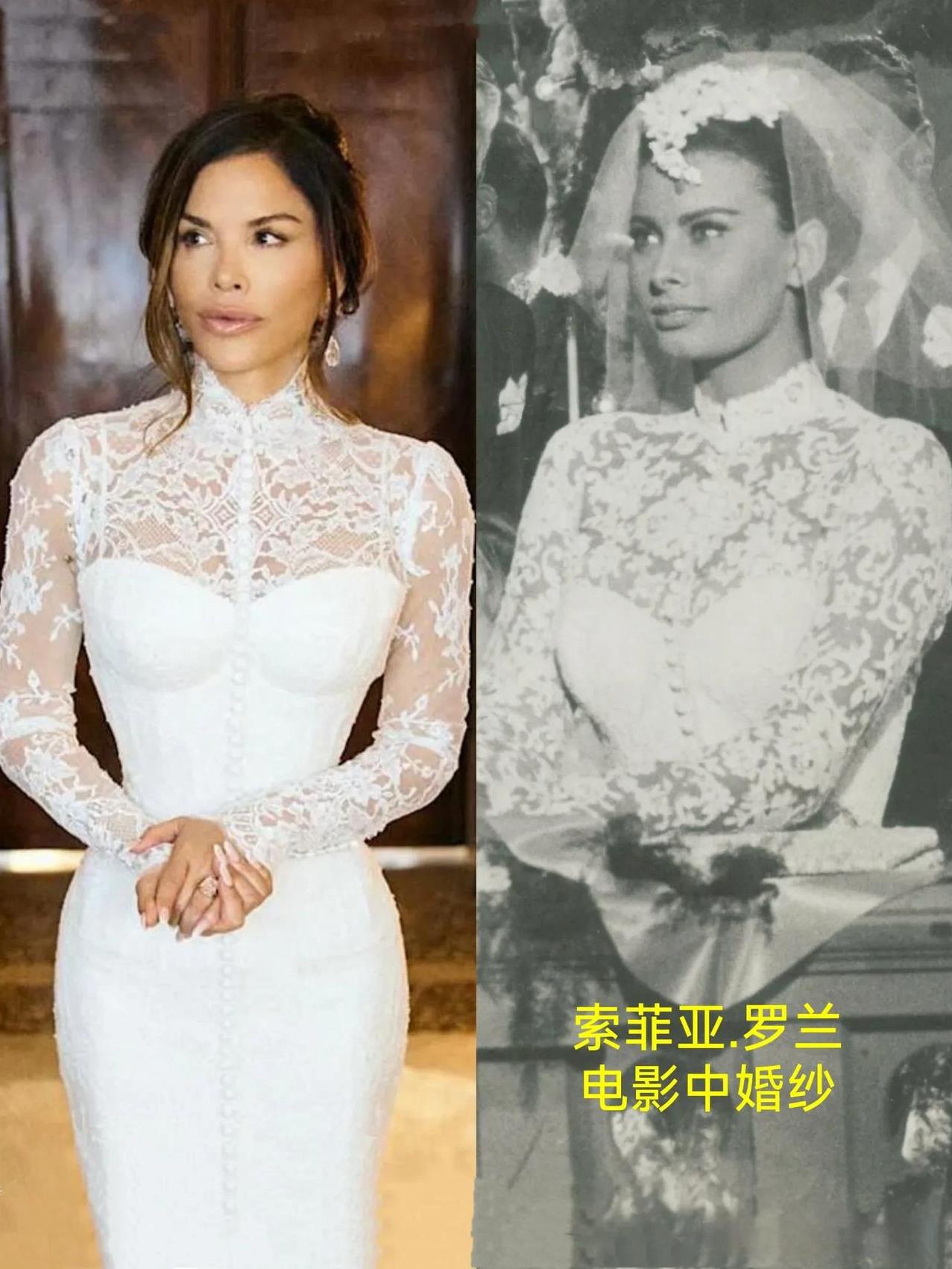 桑切斯的婚纱和索菲亚.罗兰电影里穿过的婚纱真是像，尤其腰部以上，索菲亚.罗兰在她