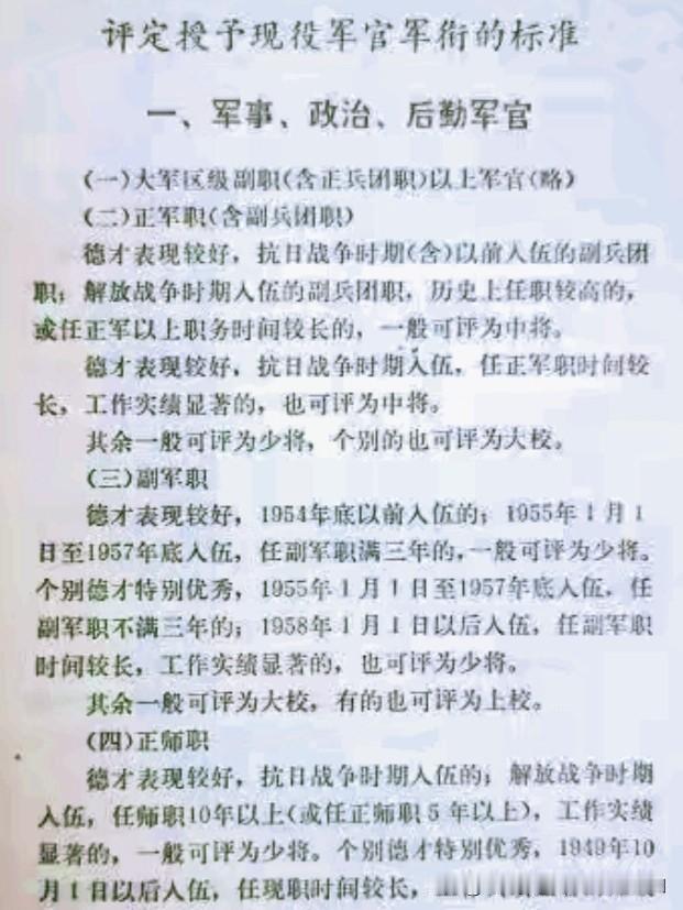 1988年评定正师职以上军衔标准，军队副职，资历老大军区职授予上将。副大军区{