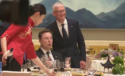 同样是坐在人民大会堂的国宴桌上，马斯克和库克的状态，简直是两个极端。在北京