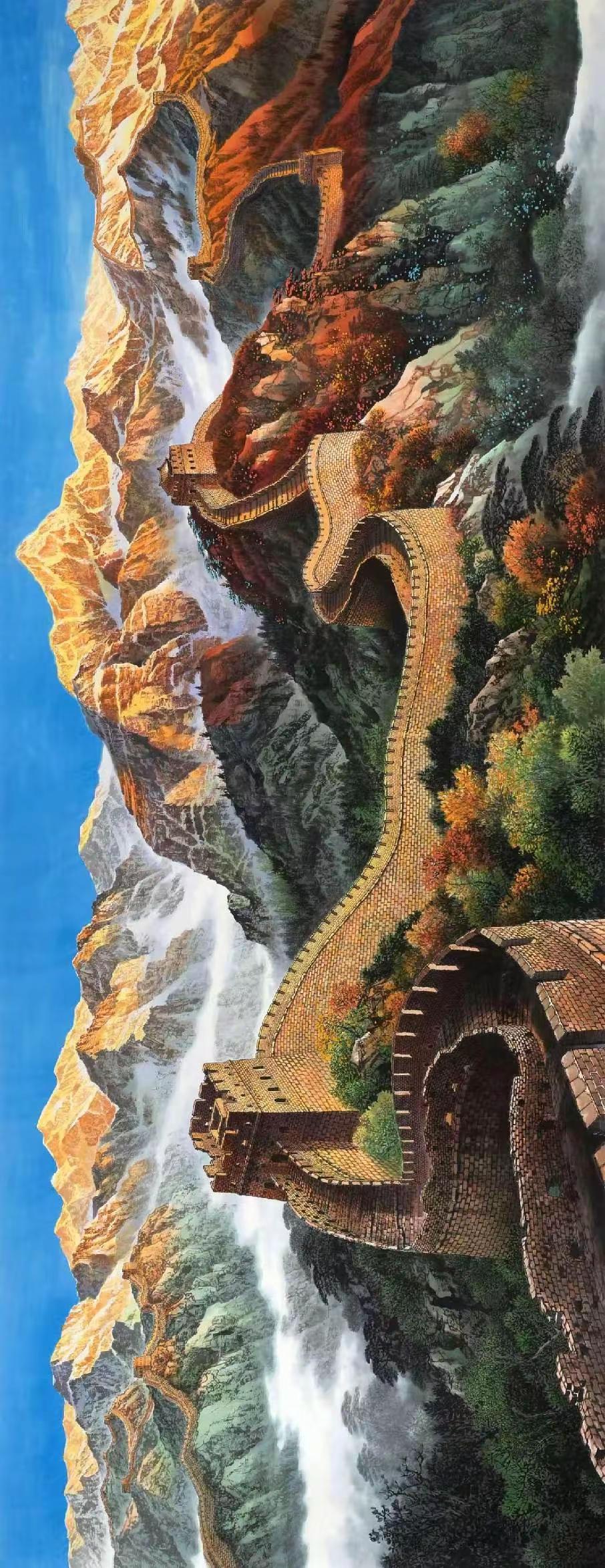 长城映金辉。感受国画的意境之美创作者中心创作灵感带你走进画里国画长城定制