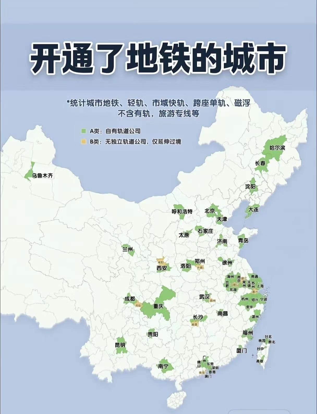 我以前也天真地以为所有城市都有地铁，后来才发现大错特错。就说山东，截止目前只有青