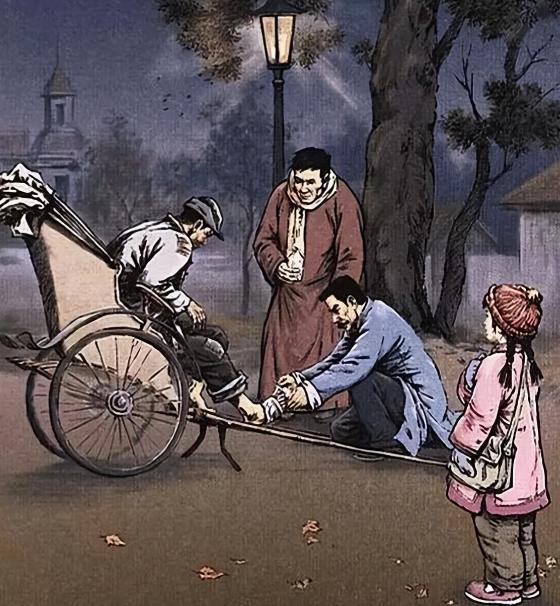 1936年深秋，鲁迅在上海街头见一黄包车夫脚被玻璃扎得鲜血淋漓，无法行走。当时