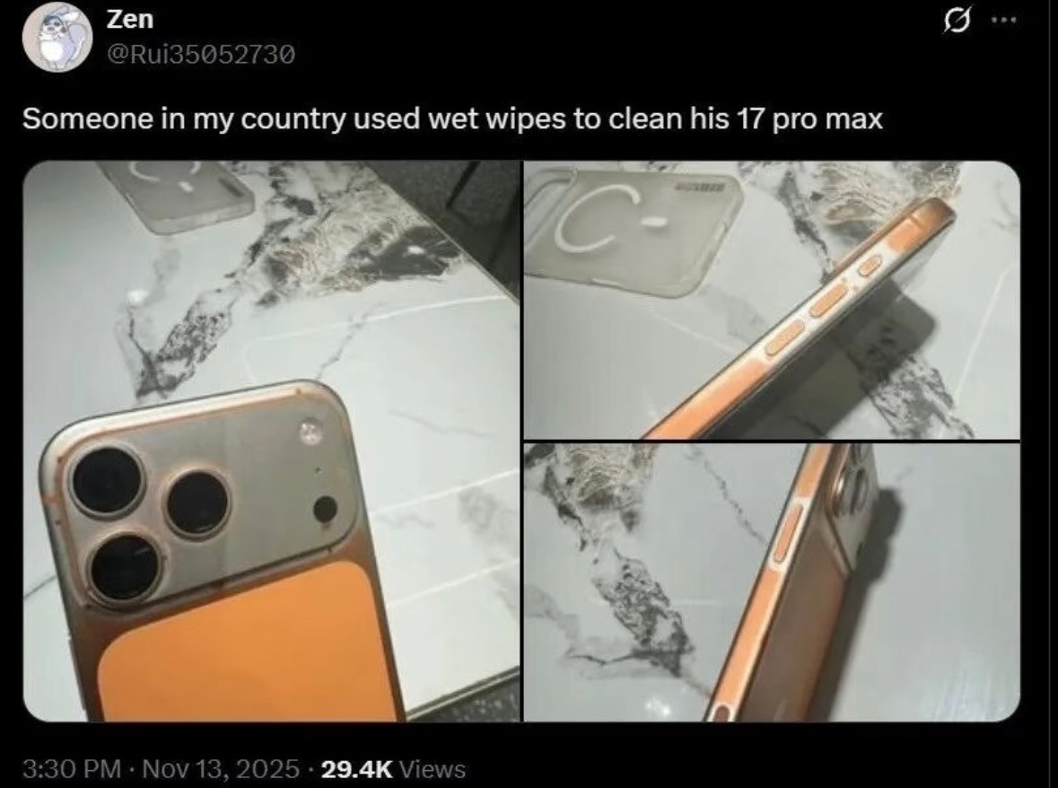 这是真的吗？橙色用湿巾一擦变成了银色，太刺激了吧。目前有不少反应出现这个情况了。