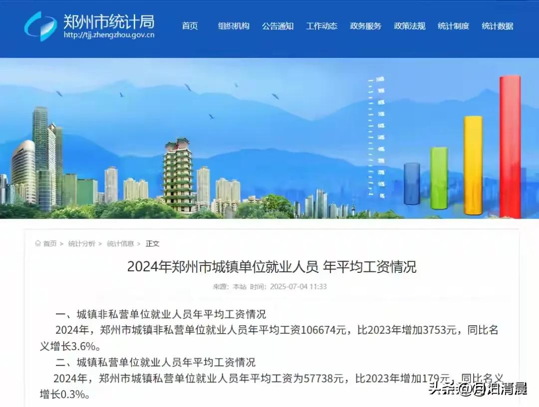郑州去年平均工资出来了，你看看有没有拖后腿！据郑州统计局官网显示，去年非私营企业