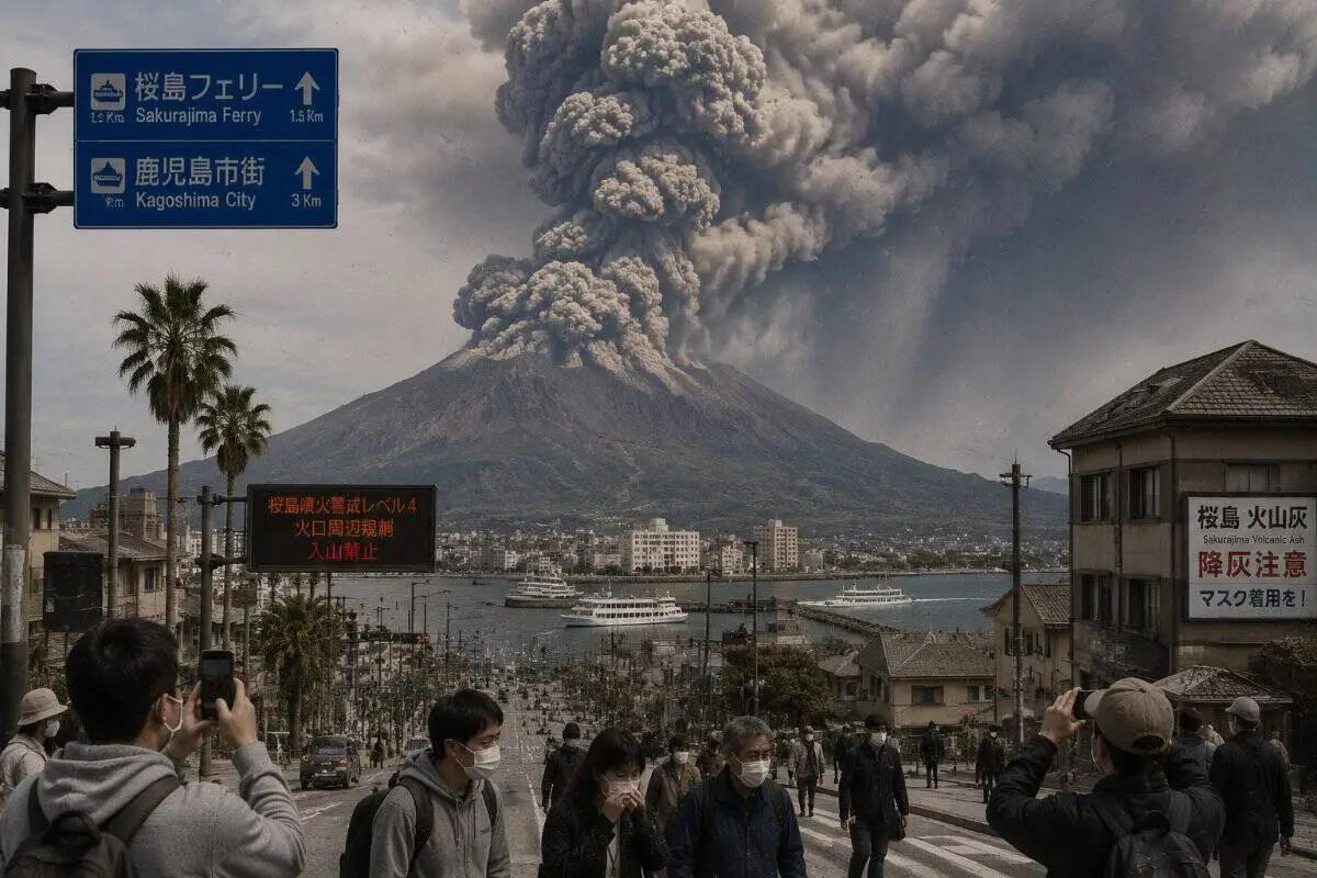 好家伙，还以为是富士山喷发了呢，白激动一场，原来是樱岛火山！最近一段时间，位