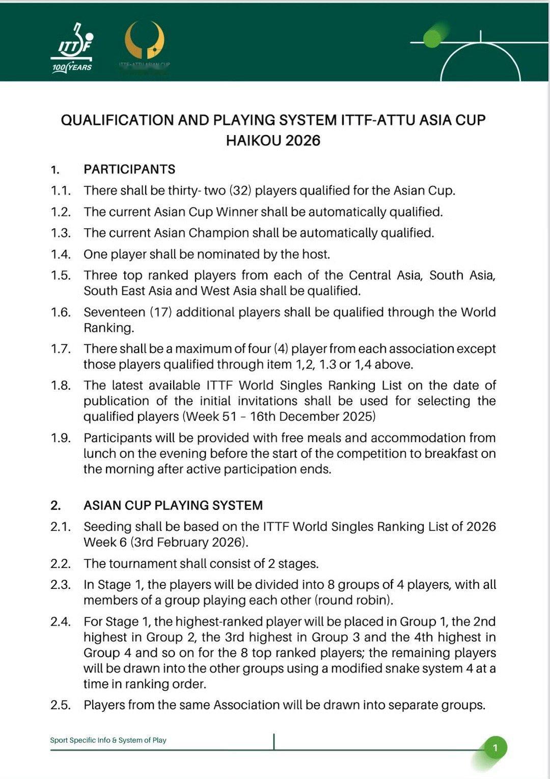 王楚钦王曼昱获亚洲杯参赛资格亚乒联发布2026亚洲杯参赛资格说明：1、男、女各3
