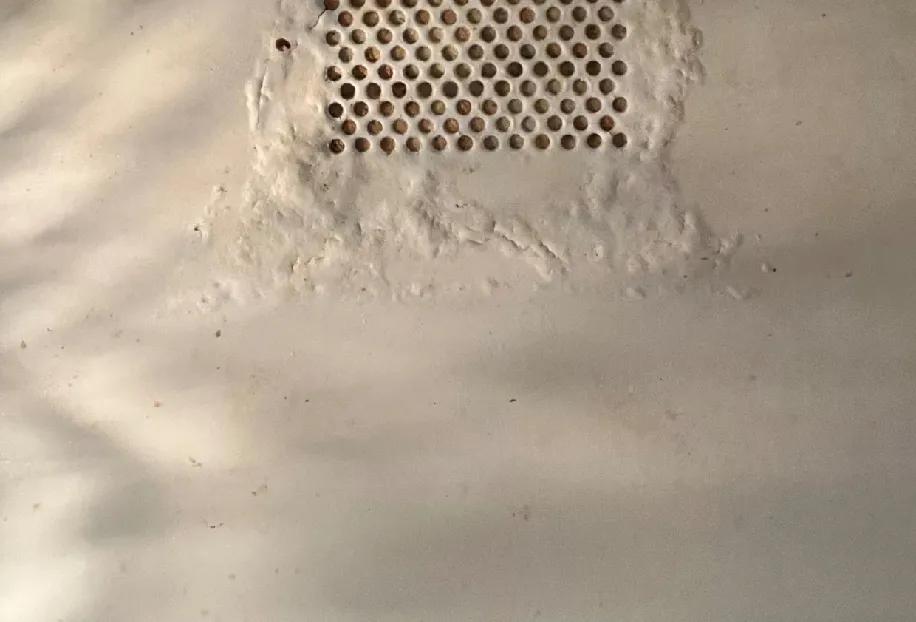 擦微波炉时吓出一身汗,内壁排气口周围的塑料,被反复的水蒸气烫得皱成一团,瞬间开始