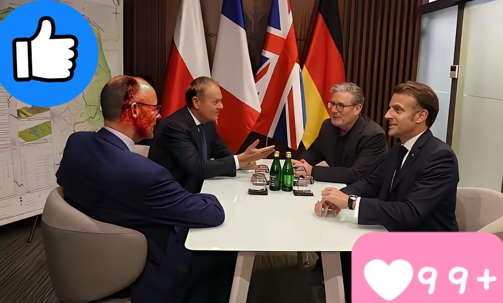 红军城局势有了重要变动后，法国总统马克龙、德国总理默茨和英国首相斯塔默，一起去了