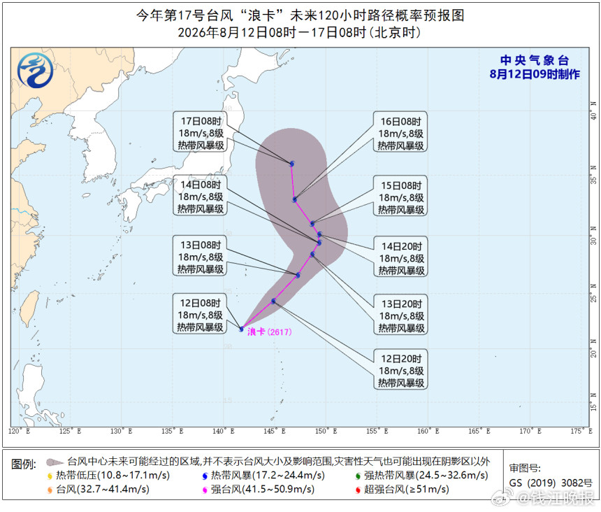 【#新台风浪卡生成#】据中国天气，今年第17号台风“浪卡”生成。据中国气象频道气