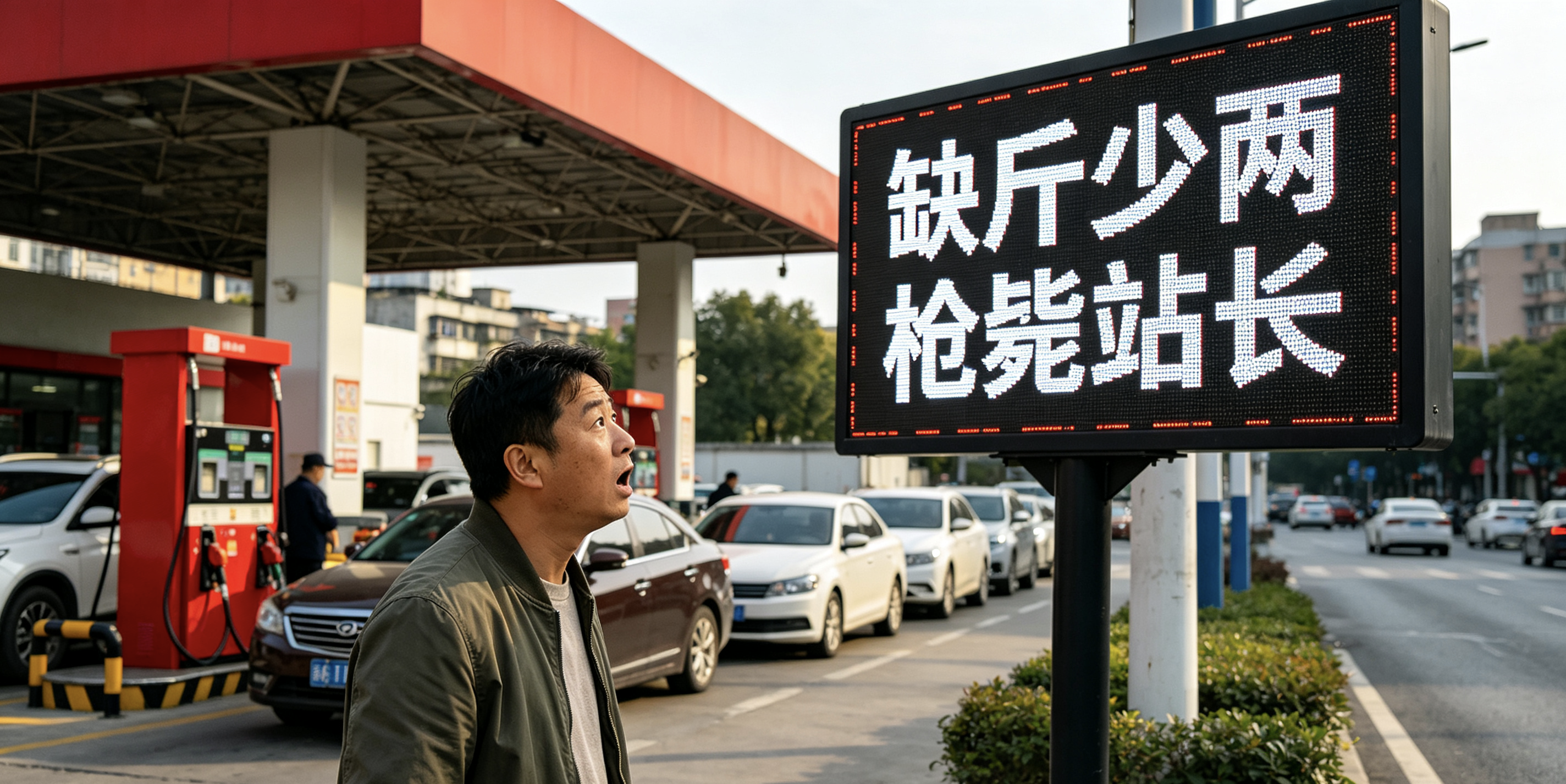 加油站打出离谱标语：缺斤少两枪毙站长，网友：不敢加油了为证明油量足，加油站放出狠话！网友：这站长我不