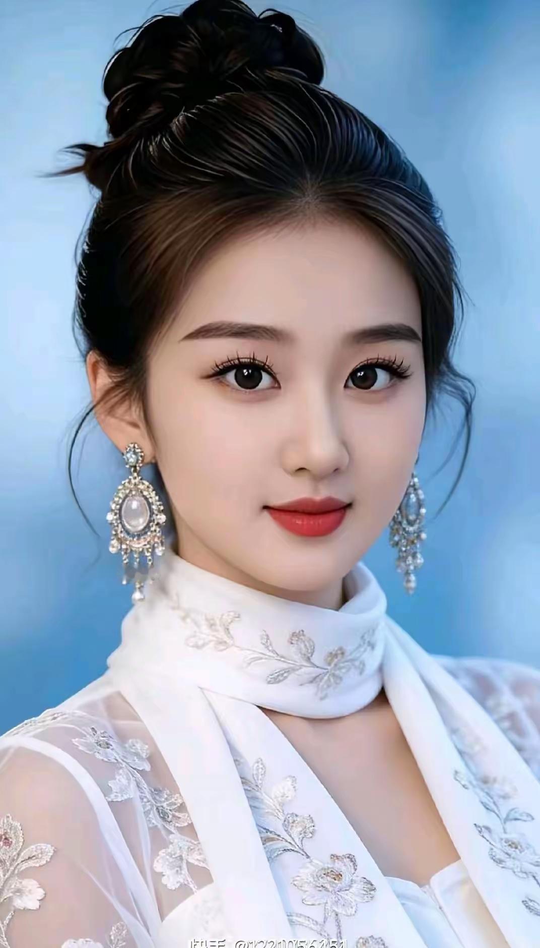 优雅白纱裙，精致妆容，闪耀耳环，气质女神！妥妥的气质女神范！就像陈卓璇，白纱裙曳