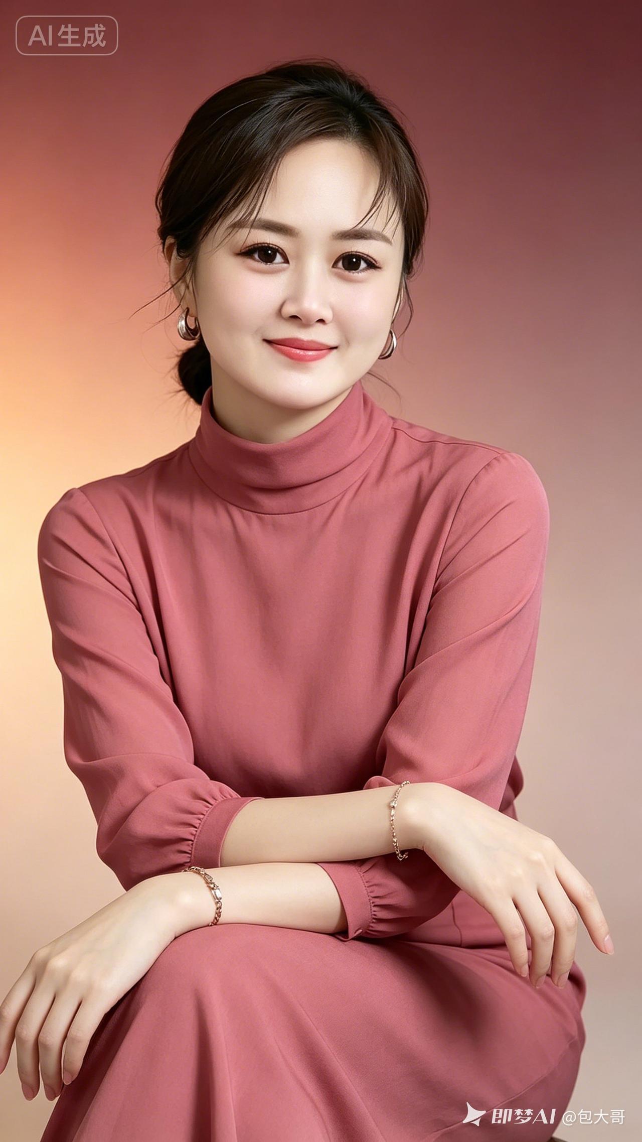 潜力作者温婉佳人一袭粉裳气质柔，眉眼含欢静无愁。青丝轻绾藏温婉，银饰镶边衬