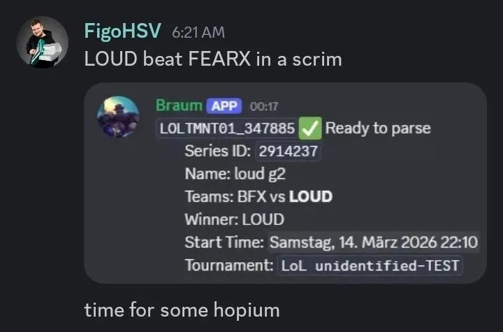 明天就是BLG在先锋赛的首秀了，根据外媒的小道消息，BLG的对手BFX在训练赛中