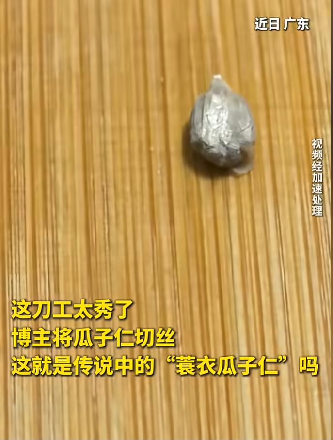 “这是真的高手！”近日，广东，一博主在社交媒体上发布的美食教程“蓑衣瓜子仁”火了