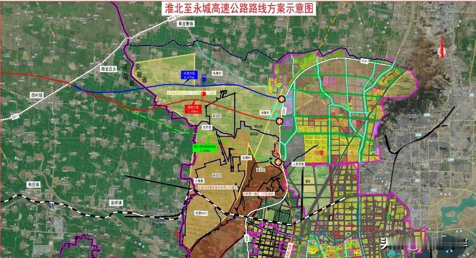 安徽淮北市至河南永城的高速公路路线图已经确定。争取早日动工建设！在高速公路迅