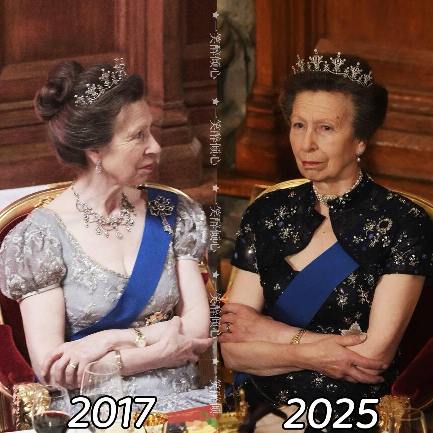 英国王室2017➡️2025安妮长公主时隔8️⃣年再次坐在伦敦金融城晚宴，不
