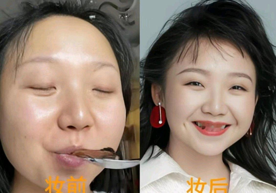 素颜像“真人卤蛋”的李嘉琦，妆前妆后简直让人分辨不出来是同一个人。虽然她不是因为